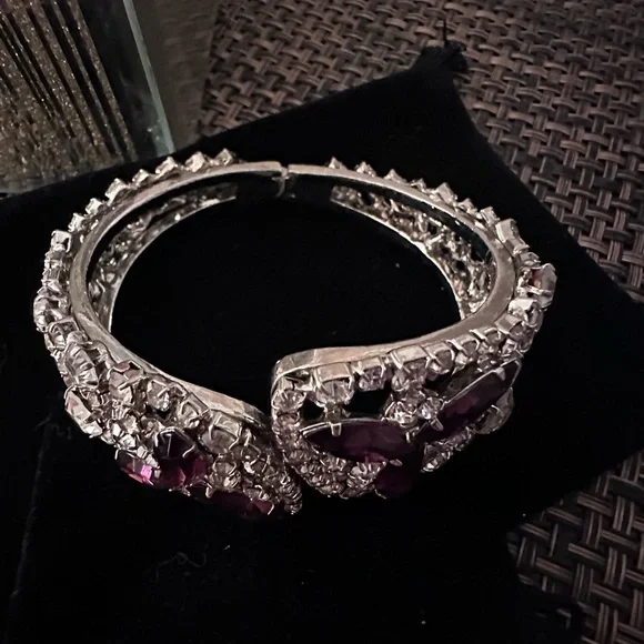 Elegant Purple and Silver Crystal Cuff Bracelet - Picture 2 of 5